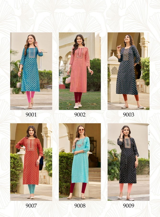 Victoria Vol 9 By Diya Rayon Foil Printed Kurtis Wholesale Shop In Surat
